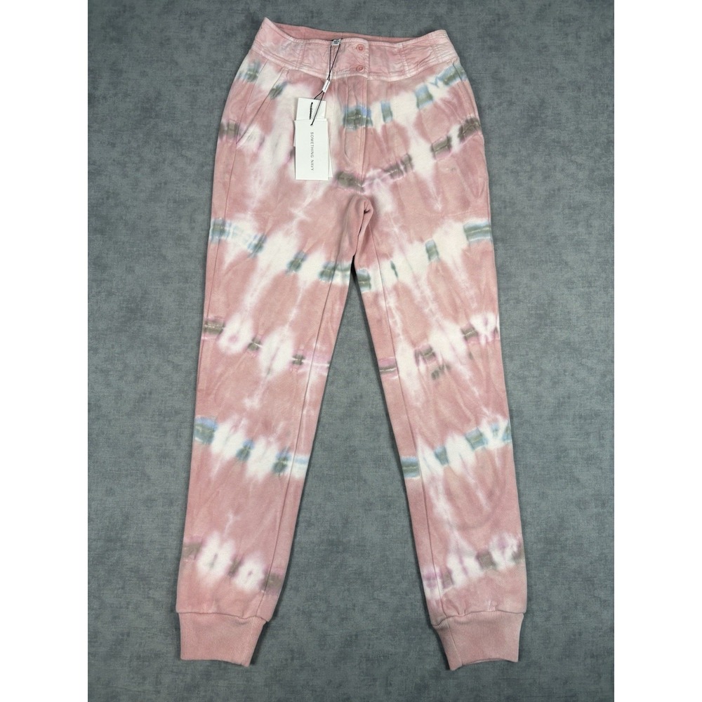 Something Navy Bridget Sweatpants Women XS Pink Tie Dye Button Waist NWT $115